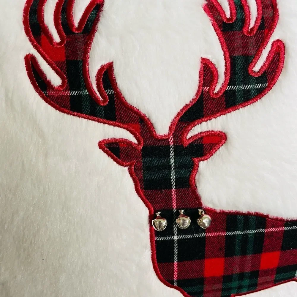 Christmas Reindeer Plaid Deer Faux Fur Throw Pillow